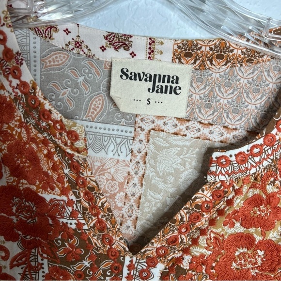 Savanna Jane Top Women Small Blouse Shirt Floral Embroidered Patchwork Boho T - Picture 4 of 7